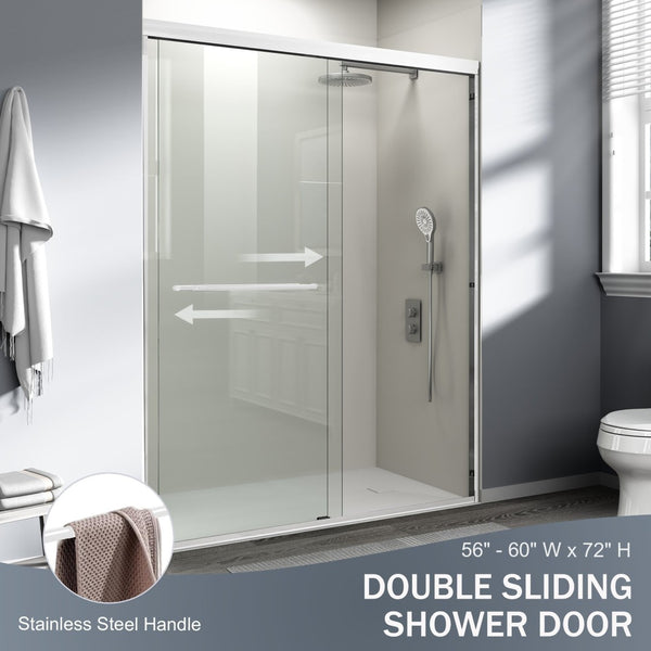 English Elm 56" Semi-frameless Bypass Shower Door Tempered Glass White Aluminum Walk-in W1920S00201
