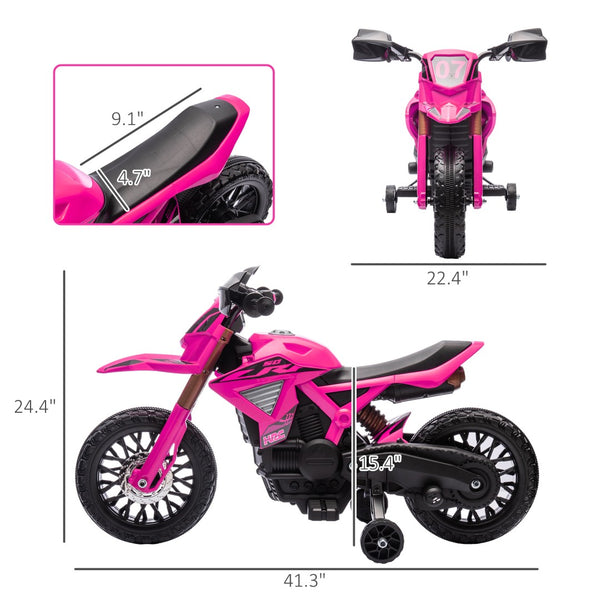 English Elm Qaba Kids Electric Dirt Bike 6v Battery Powered Ride on with Training Wheels Ages 3 to 8 Pink W2225P249809
