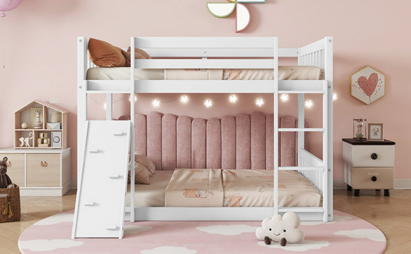 English Elm Twin Over Twin Playhouse Floor Bunk Bed With Climbing Ramp, Safety Guardrails, And White Finish W504S00207-GIGA