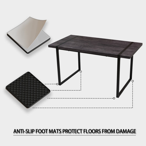 English Elm 59" Industrial Dining Set with Suede Chairs Matte Metal Base Mdf Table Seats Four Black+Grey W2189S00939