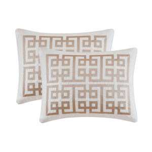 English Elm 9-piece King Bedding Set Velvet Slub Fabric Embroidered Comforter with Euro Shams Tan+Ivory B035P482956