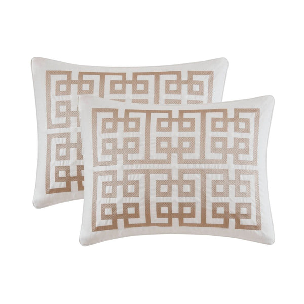 English Elm 9-piece King Bedding Set Velvet Slub Fabric Embroidered Comforter with Euro Shams Tan+Ivory B035P482956