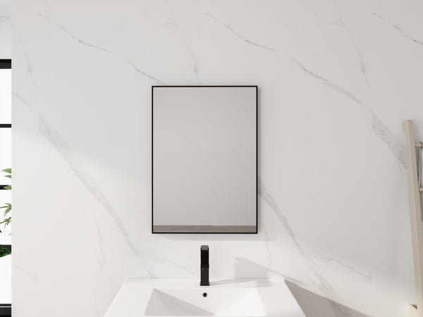 English Elm 20'' Matte Black Aluminum Rectangular Wall Mirror Moisture Resistant Vanity Decor W999P470280