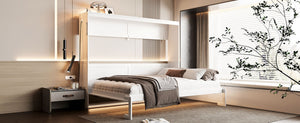 English Elm Queen-size Murphy Wall Bed with Led Ambient Lighting Usb Outlet and Graphic Panel White LP000357AAK