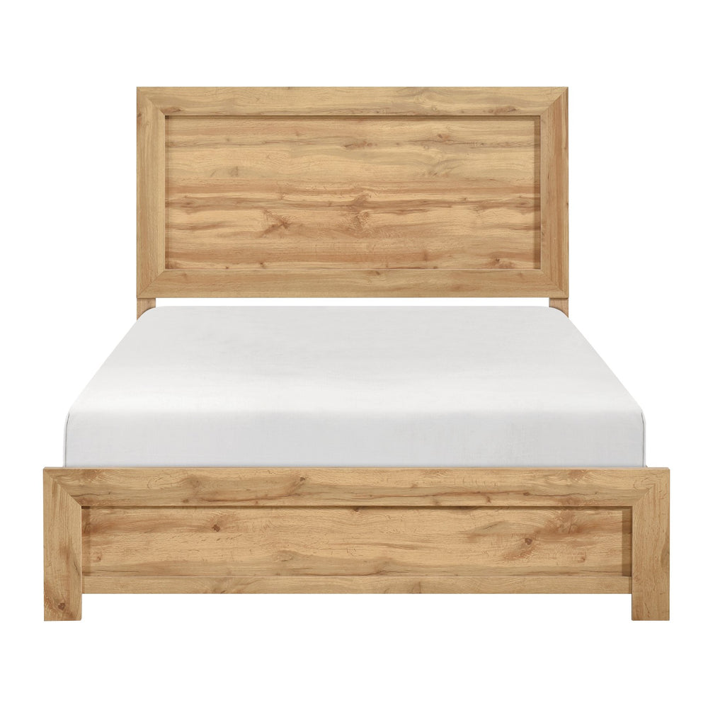 English Elm Natural Rustic Queen Bed Frame with Durable Melamine Finish, Easy Assembly Bed-in-a-Box, Modern Retreat Natural 61 L x 33.5 W x 6.5 H B011P365546