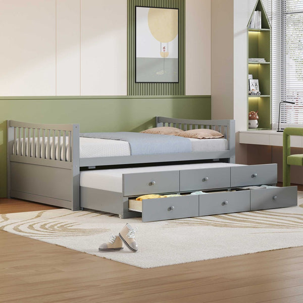 English Elm Full Size Daybed with Trundle Twin Pullout and Three Storage Drawers for Guest Rooms LP100341AAE