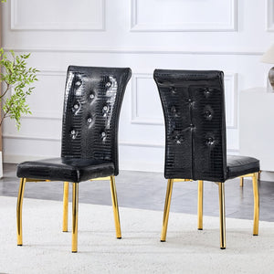 English Elm Set of 4 Glam Faux Leather Dining Chairs with Crystal Buckle and Gold Tone Legs Black+Gold W3226P311061