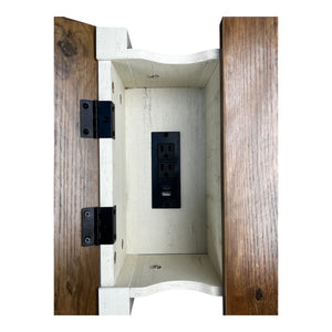 English Elm Farmhouse Nightstand with Charging Station and Barn Door Drawer — USB-C, AC Outlets, Compact Storage Brown+White W1412P230407