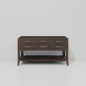 English Elm Brown Oak Double Bath Vanity - Stylish 60" Wide Cabinet With Soft-Close Drawers & Ample Storage Space B2731P260250