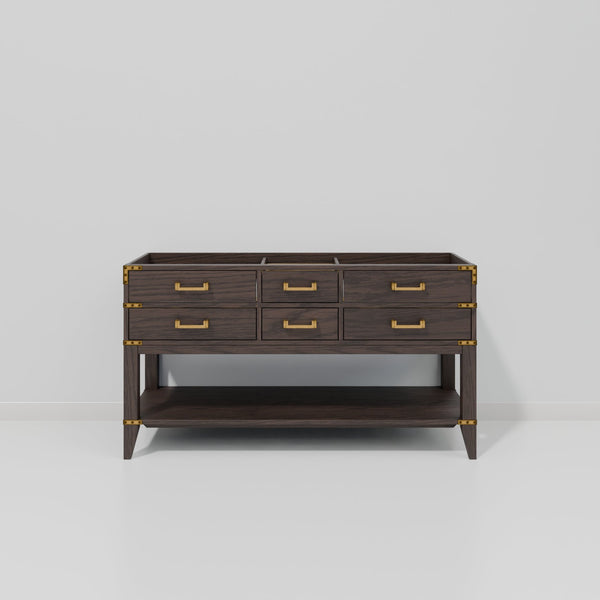 English Elm Brown Oak Double Bath Vanity - Stylish 60" Wide Cabinet With Soft-Close Drawers & Ample Storage Space B2731P260250