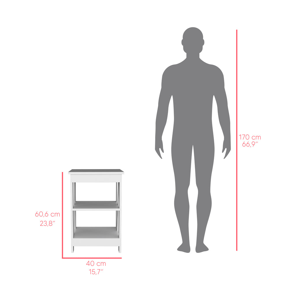 English Elm Side Table Rossville White Engineered Wood End Table with Two Open Shelves, Modern Durable Design, Easy Assembly B092P191181