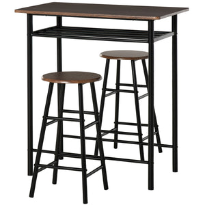 English Elm Homcom 3-Piece Counter Height Bar Table & Stool Set, Space-Saving Design With Storage Shelf, Black/Brown W2225P217932