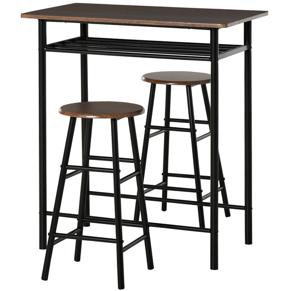 English Elm Homcom 3-Piece Counter Height Bar Table & Stool Set, Space-Saving Design With Storage Shelf, Black/Brown W2225P217932