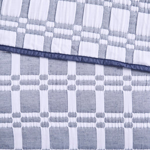 JLA Home Madison Park - 3 Piece Reversible Matelassé Coverlet Set with Lightweight Checked Texture, Machine Washable, Dual-Style Bedding Indigo MP13-8309