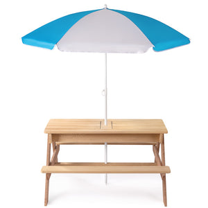 English Elm 3-in-1 Kids Cedar Outdoor Picnic Sand Water Play Table with Shading Umbrella W1390P160713