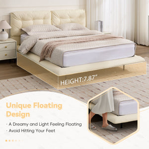 English Elm Christopher Knight Home® - Queen Plush Leather Upholstered Bed Frame with Wingback Headboard, Wavy Footboard, Quiet Support White 37.59 L x 32.25 W x 13 H N761S0000022W