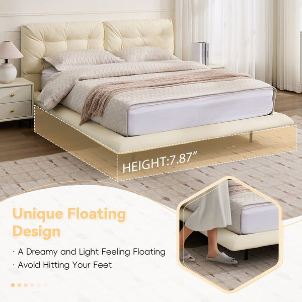 English Elm Christopher Knight Home® - Queen Plush Leather Upholstered Bed Frame with Wingback Headboard, Wavy Footboard, Quiet Support White 37.59 L x 32.25 W x 13 H N761S0000022W