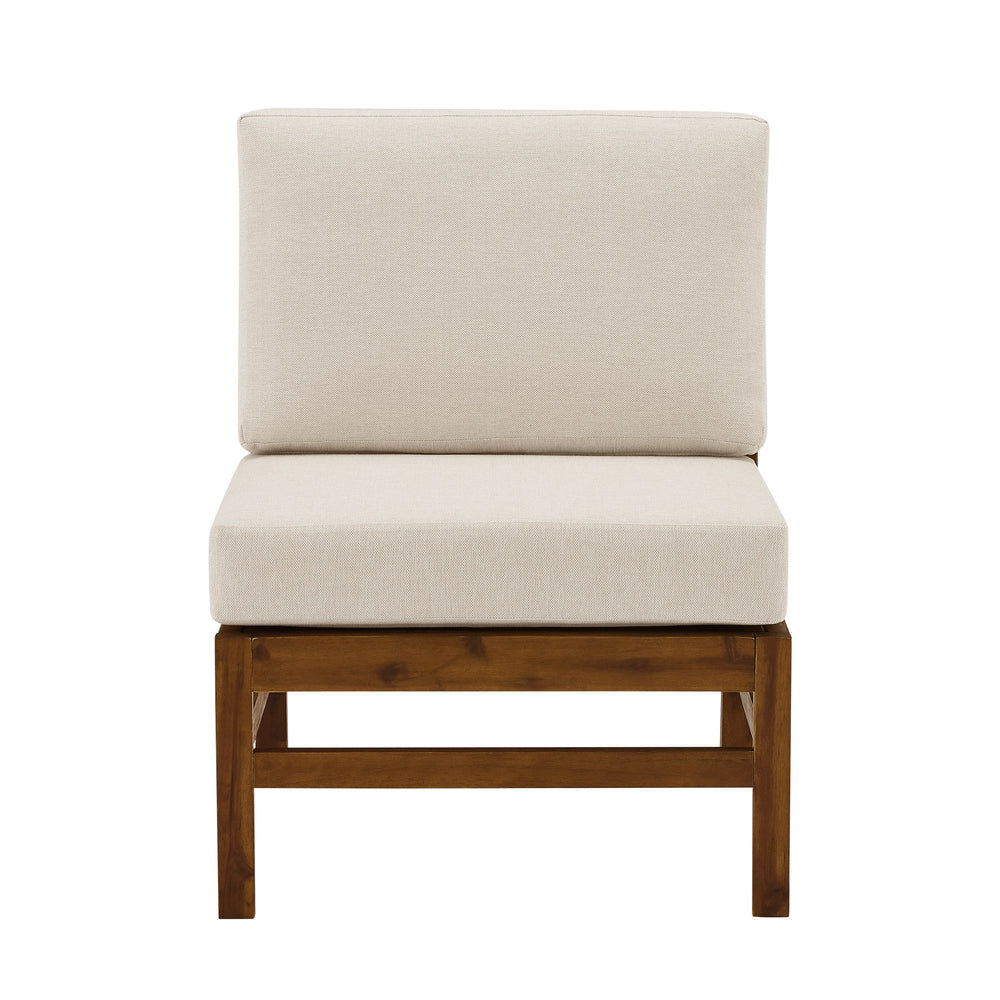 English Elm Walker Edison - Acacia Solid Acacia Wood Chevron Armless Sectional Set Dark Brown - 3-Piece + Coffee Table, Weather-Resistant Upholstery, Sustainable Craftsmanship B185P326697