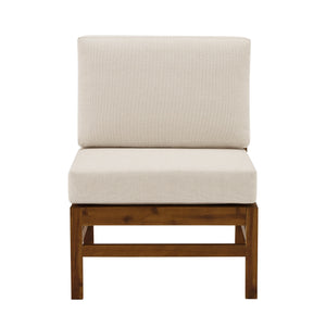 English Elm Walker Edison - Acacia Solid Acacia Wood Chevron Armless Sectional Set Dark Brown - 3-Piece + Coffee Table, Weather-Resistant Upholstery, Sustainable Craftsmanship B185P326697