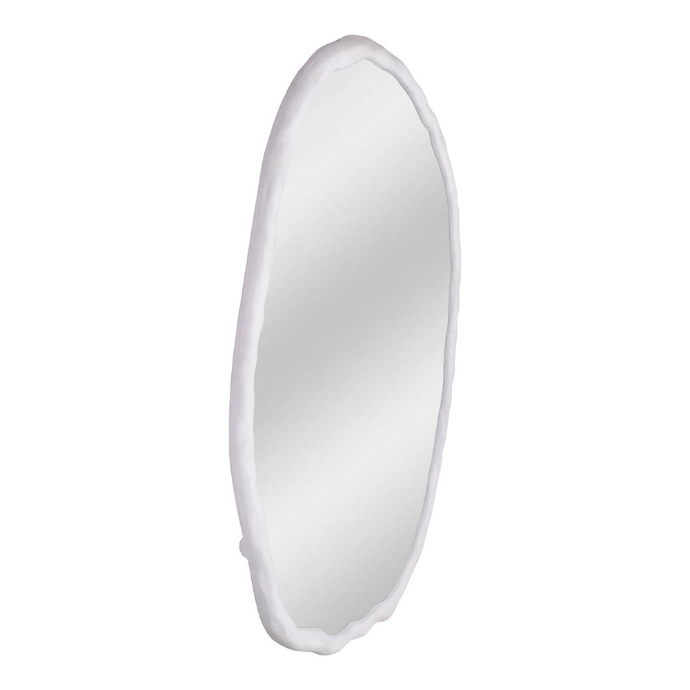 English Elm Foundry Oval Wall Mirror White Aluminum Wood Grain Texture 50 Inch Entryway Accent B2769P498407