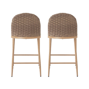 English Elm 25" Farmhouse Counter Stools Set of 2 Woven Rattan Back Iron Frame Kitchen Island N762P329154D