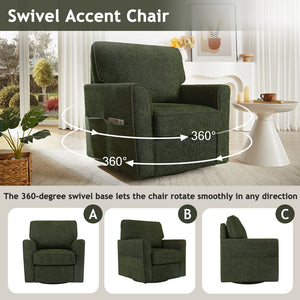 English Elm 360° Swivel Chair Accent Barrel Armchair with Chenille Upholstery, Deep Seat & Side Storage Pockets Green N719P283037F