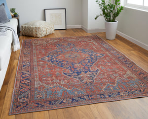 Feizy Rugs Rawlins Vintage-inspired Medallion Rug – Stunning Antique Design In Warm Red And Cool Blue Hues Red,Tan,Blue Polyester Rln39hqfrednvyp00