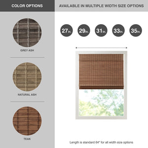English Elm Bamboo Light Filtering Roman Shade 64"L - Eco-Friendly Natural Woven Window Treatment For Privacy B035129697