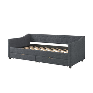 English Elm Twin Size Daybed With Storage Drawers, Elegant Upholstered Tufted Sofa Bed In Dark Grey Color W2336S00038-GIGA