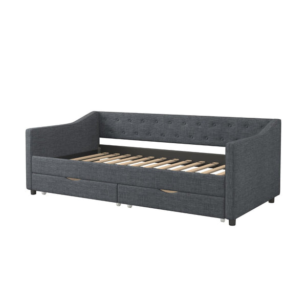 English Elm Twin Size Daybed With Storage Drawers, Elegant Upholstered Tufted Sofa Bed In Dark Grey Color W2336S00038-GIGA
