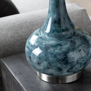 Crestview Collection Transitional Table Lamp - Elegant Genie Bottle Design In Teal & Gray With White Linen Shade   Cvabs2289