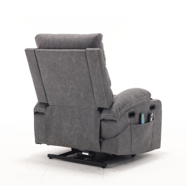 English Elm 21"seat Large Electric Power Lift Recliner Chair with 8-Point Vibration Massage, Lumbar Heat, Remote Control Gray 29.52 L x 26.77 W x 20.47 H W2297P264019