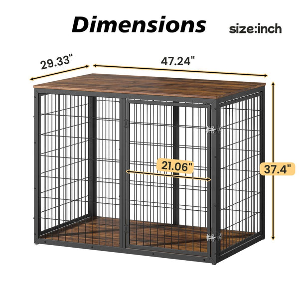 English Elm 47'' Furniture Style Dog Crate with 3 Doors Large Breed Cabinet Side Table Grey W1820P356885