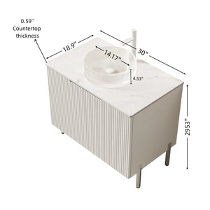 English Elm Turio Freestanding Bathroom Vanity Plywood Cabinet Sintered Stone Top Glass Basin W2615S00234