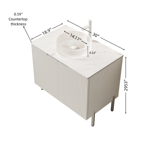 English Elm Turio Freestanding Bathroom Vanity Plywood Cabinet Sintered Stone Top Glass Basin W2615S00234