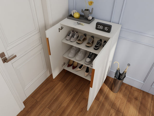 English Elm Modern White Sideboard with Gold Handles - Ancient White Engineered Wood Buffet, Durable Storage Organizer W2139P306488