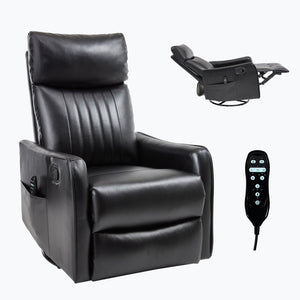 English Elm Blue Fabric Swivel Rocker Recliner with Massage Heat Nodes for Living Room Comfort Black Pu W1803P321812