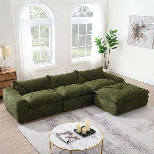 English Elm 116'' Fully Compressed Sofa with Legless Chenille Design, High-Density Comfort, Modular Flexibility and No Assembly Required Green N723S9707F