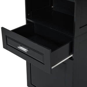 English Elm Tall Bathroom Cabinet with Tilt-Out Laundry Hamper, Adjustable Shelves, Anti-Tip Design & Large Storage Black WF323481AAB