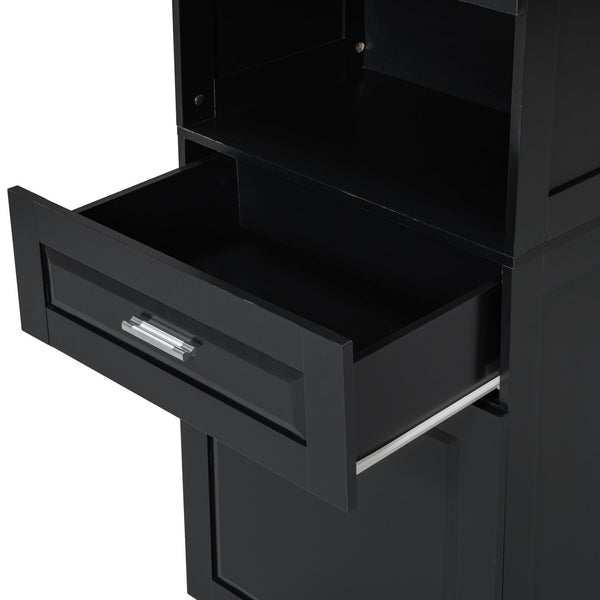 English Elm Tall Bathroom Cabinet with Tilt-Out Laundry Hamper, Adjustable Shelves, Anti-Tip Design & Large Storage Black WF323481AAB