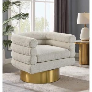 English Elm Modern Boucle Upholstered Barrel Swivel Chair with Brushed Gold Base for Living Room Cream B011P426602