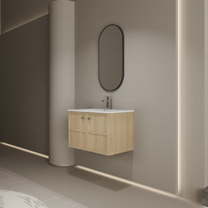 English Elm 30" Oak Wall-Mounted Bathroom Vanity with Ceramic Sink, 2 Soft-Closing Doors, Plywood Build, Space-Saving Design W1972S00022