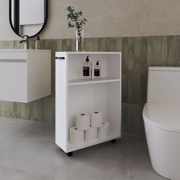 English Elm White Slim Rolling Storage Cart with Wheels, Multi-Shelf Bathroom Organizer for Toiletries and Cleaning Supplies, Durable Melamine Finish B062P380064