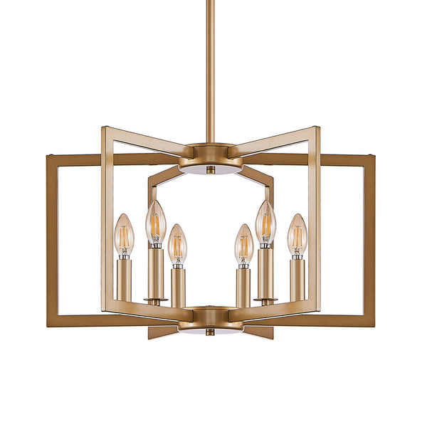 English Elm 22" Modern Geometric 6-Light Chandelier - Industrial Iron Pendant Light Fixture for Living & Dining Spaces Gold W2312P368724