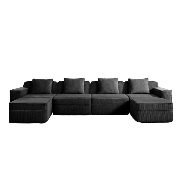 English Elm Modular U-Shaped 4-Seat Sectional Sofa With Movable Ottomans & Plush Pillows, Cloud-Like Comfort W3041S00329