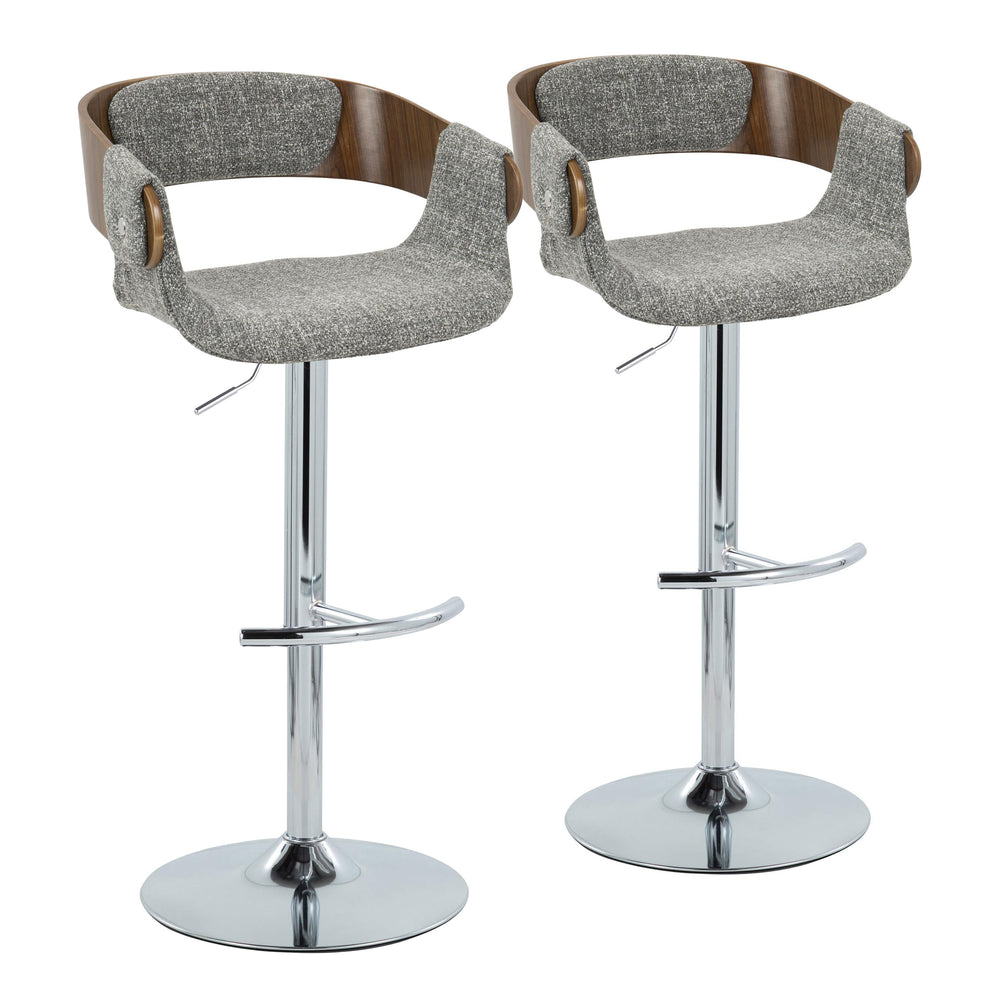 English Elm Elisa Mid-Century Modern Adjustable Barstool Set Of 2 With Swivel, Chrome Base & Grey Fabric Elegance B202S00828