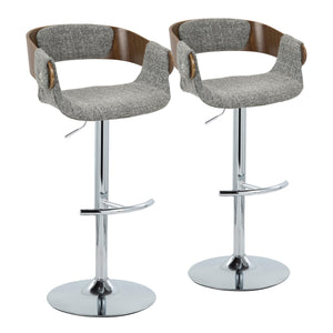 English Elm Elisa Mid-Century Modern Adjustable Barstool Set Of 2 With Swivel, Chrome Base & Grey Fabric Elegance B202S00828