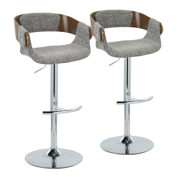 English Elm Elisa Mid-Century Modern Adjustable Barstool Set Of 2 With Swivel, Chrome Base & Grey Fabric Elegance B202S00828