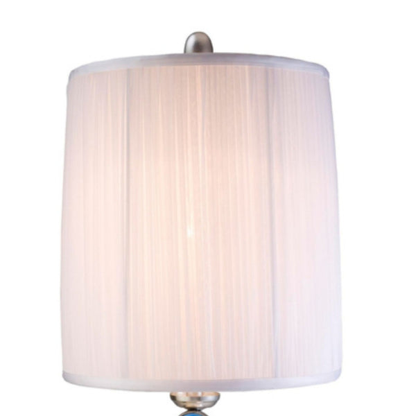 English Elm 28" Elegant Metal Table Lamp with Crystal Strand Inner Shade and White Linen Outer Shade, UL Listed Silver B072116199