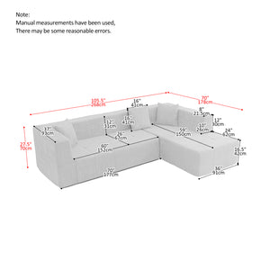 English Elm 105.5" Modular L-Shaped Sectional Floor Couch with Deep Tufted Seats, Brown Foam-Polyester Comfort W848S00041